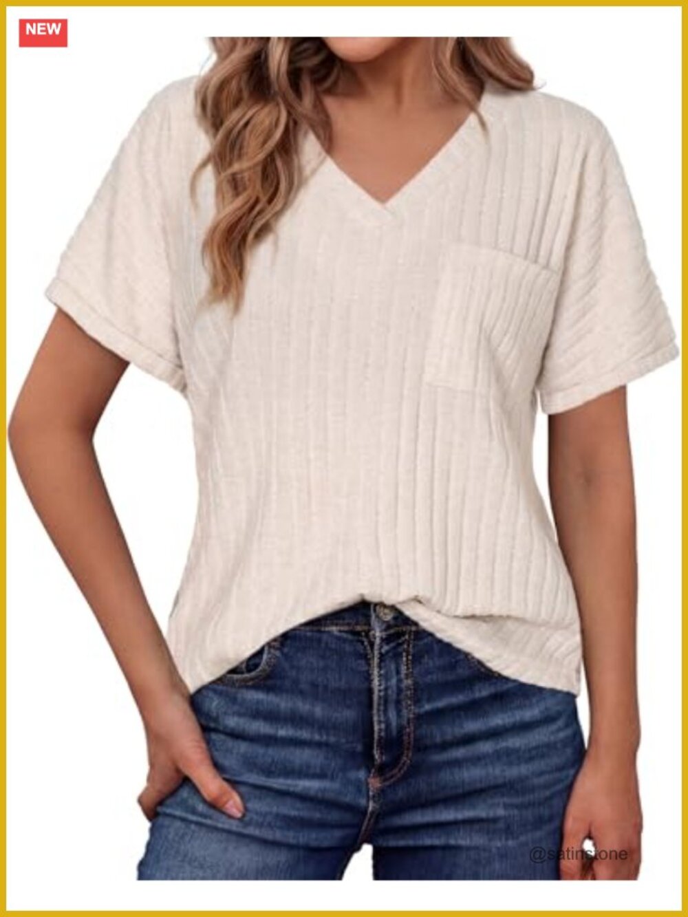 Women's V Neck Short Sleeve Tops with Pocket Summer Casual Tee
